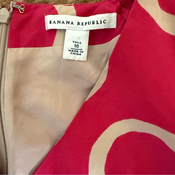 Banana Republic Size 16 Tall Pink & Tan Geometric Circles Silk Blend Dress - Picture 2 of 7